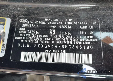 2014 Kia Optima Lx from USA, damaged, VIN 5XXGM4A76EG345190